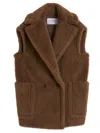 Max Mara Double-breasted Sleeveless Jacket In Teddy In Brown