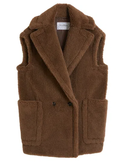Max Mara Double-breasted Sleeveless Jacket In Teddy In Brown