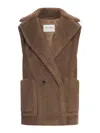 Max Mara Oversized Double-breasted Teddy Vest Coat In Brown