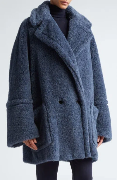 Max Mara Tedgirl Oversized Double-breasted Alpaca, Wool And Silk-blend Coat In Blue