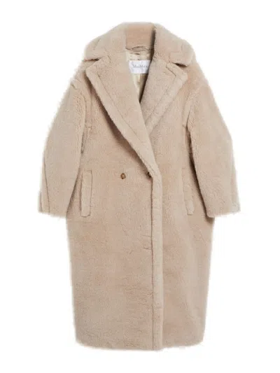Max Mara Textured Double-breasted Coat Notched Lapels In Brown