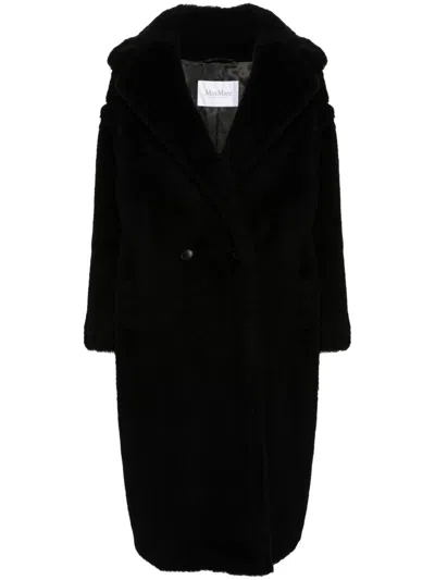 Max Mara Hooded Coat With Belt In Black Wool