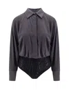 Max Mara Women Silk Bodysuit Shirt In Grey