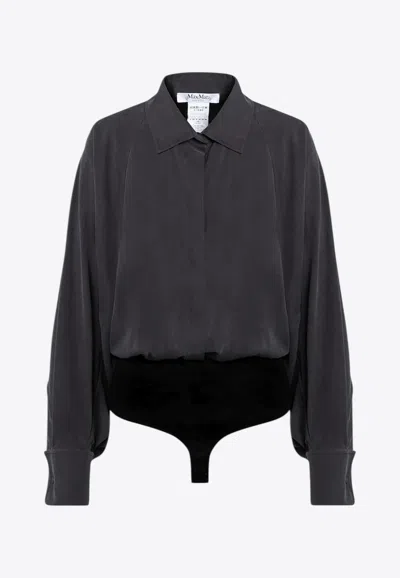 Max Mara Anthracite Grey Silk Body Shirt Women In Brown