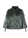 Max Mara Pointed-collar Double-breasted Leather Jacket In Green