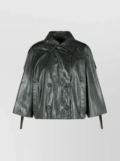 Max Mara 'tenace' Leather Jacket Cape Sleeves