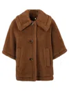 Max Mara Wool Buttoned Cape With Faux Fur Texture In Camel