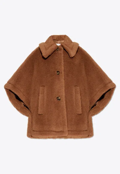 Max Mara Tenebre Teddy Fabric Cape In Camel