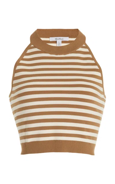 Max Mara Tenna Striped Halterneck Top In Honey