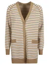Max Mara Brown Striped V-necked Cardigan In Beige