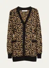 Max Mara Tenore Leopard Intarsia Knit Cardigan In Black