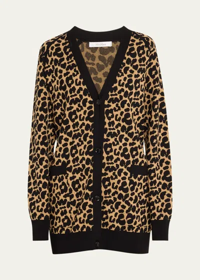 Max Mara Tenore Leopard Print Knit Cardigan In Brown