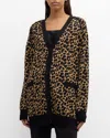 Max Mara Tenore Leopard Intarsia Knit Cardigan In Black