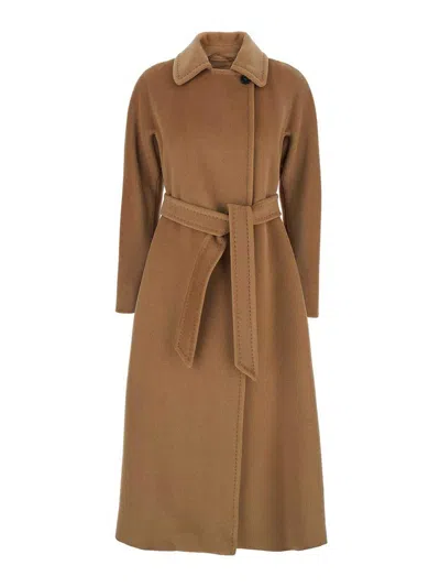 Max Mara Tenzone Belted Coat In Brown
