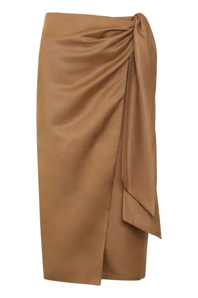 Max Mara Tequila Linen And Silk Skirt In Brown