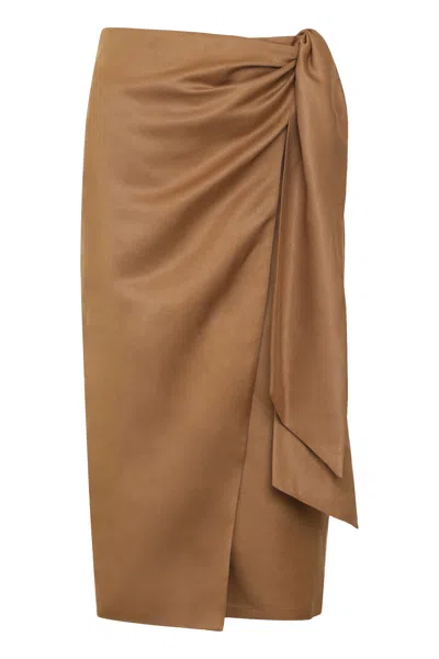 Max Mara Tequila Linen And Silk Skirt In Brown