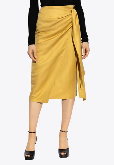 MAX MARA TEQUILA LINEN AND SILK TWILL MIDI SKIRT