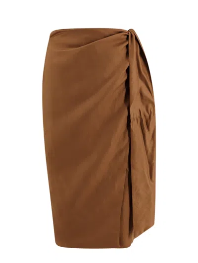 Max Mara Tequila Linen And Silk Twill Pencil Skirt In Brown