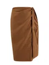 Max Mara Tequila Skirt In Linen And Silk Twill In Brown