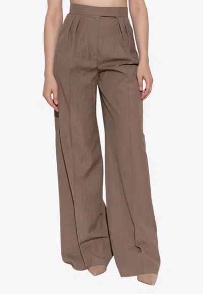 Max Mara Teruel Wide-leg Pleated Wool Pants In Brown