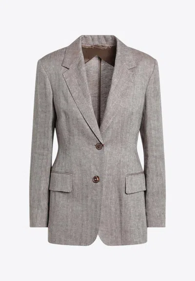 Max Mara Teso Single-breasted Linen Jacket In Gray