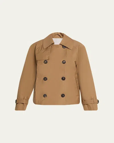 Max Mara Tesoro Short Water-repellent Twill Trench Coat In Brown