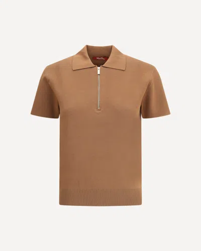 Max Mara Teti Zip Polo Shirt In Brown
