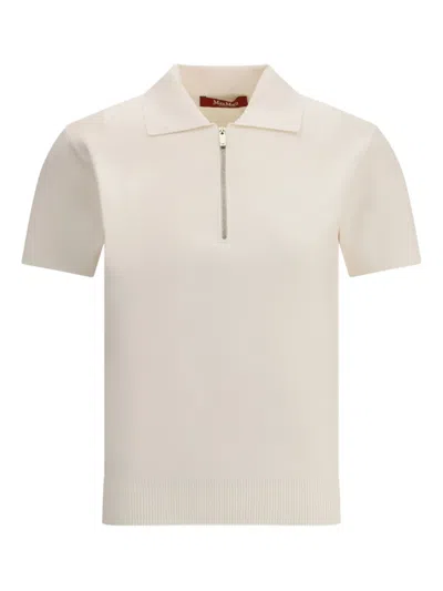 Max Mara Teti Zip Ribbed Polo Top In Neutral