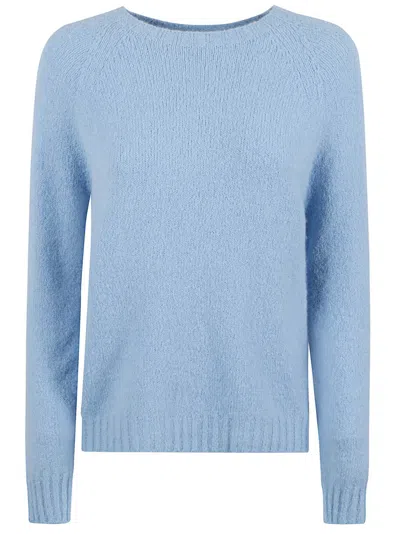 Max Mara Textured Alpaca Knit Sweater With Classic Crew Neckline In Blue