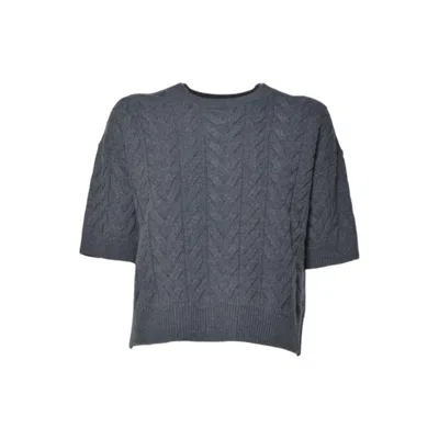 Max Mara Textured Cable Knit Cropped Sweater With Relaxed Fit In Gray
