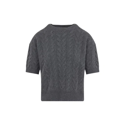 Max Mara Textured Cable Knit Grey Wool Sweater
