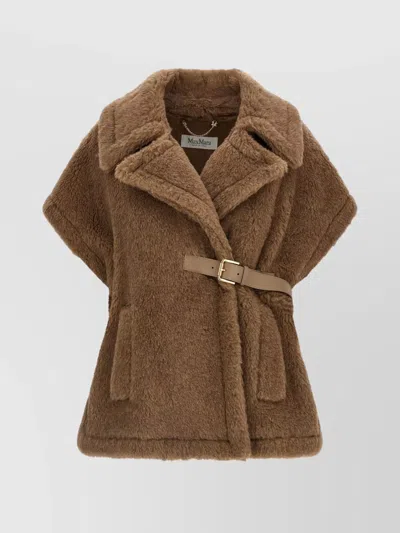 Max Mara Textured Cape Featuring Belted Waist In Brown