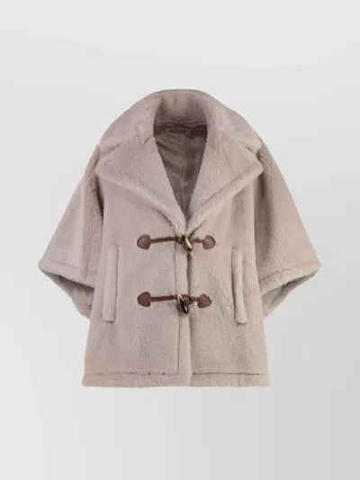 Max Mara Textured Faux Fur Jacket With Wide Sleeves In Neutral