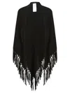 Max Mara Textured Knit Black Wool Scarf With Fringed Edges In Black