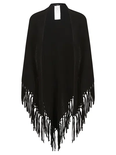 Max Mara Textured Knit Black Wool Scarf With Fringed Edges