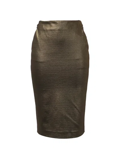 Pre-owned Max Mara Textured Midi Pencil Skirt In Gold