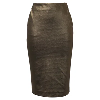 Max Mara Textured Midi Pencil Skirt In Metallic Gold Polyamide
