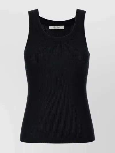 Max Mara Textured Ribbed Scoop Neck Sleeveless Top In Black