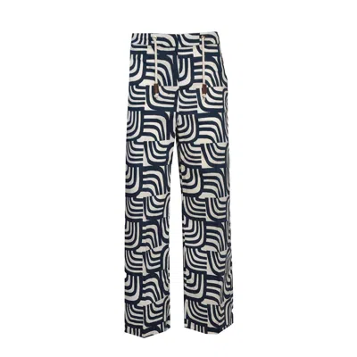 Max Mara The Cube All-over Patterned Wide Leg Trousers In Panna/blu