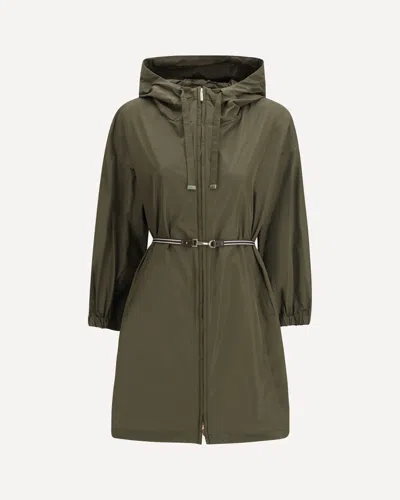 Max Mara The Cube Belted Hooded Raincoat In Green