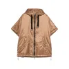 Max Mara The Cube Greenci Hooded Puffer Long Vest Cape In Brown