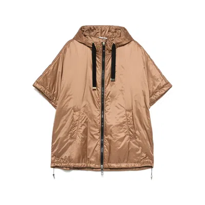 Max Mara The Cube Greenci Hooded Puffer Long Vest Cape In Brown