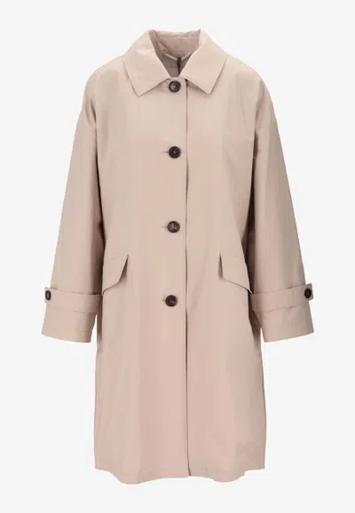 Max Mara The Cube Buttoned Trench Coat With Logo-patch In Nude