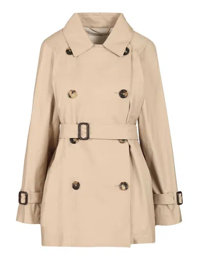 Max Mara The Cube Calle Cotton Double Breasted Short Trench Coats Beige In Neutral