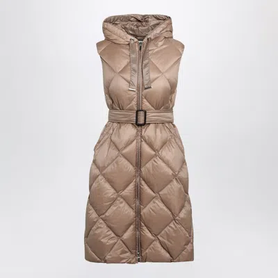 Max Mara The Cube Camel Belted Sleeveless Down Jacket In Brown