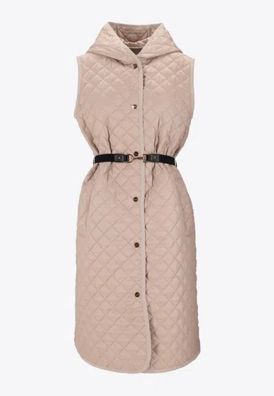 Max Mara The Cube Camilla Quilted Long Gilet In Sand