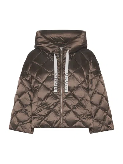 Max Mara The Cube Cape-style Puffer In Water-repellent Iridescent Plain-weave Fabric In Brown