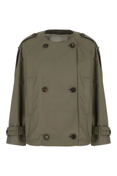 Max Mara The Cube Dark Green Cotton Blend Trench Coat In Argilla