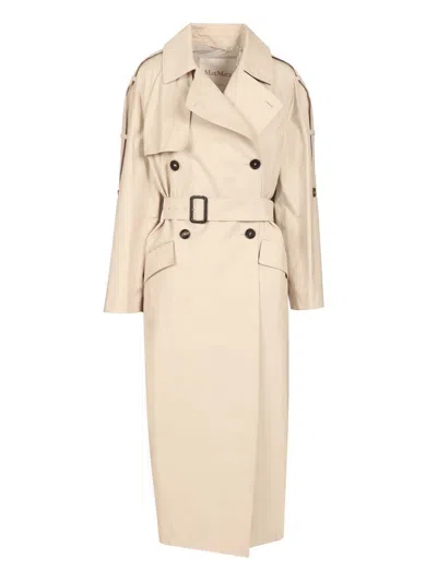 Max Mara The Cube Delfino Cotton Double Breasted Long Trench Coats Beige In Neutral