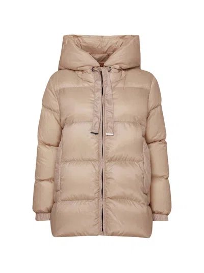 Max Mara The Cube Down Jacket With Hood In Brown